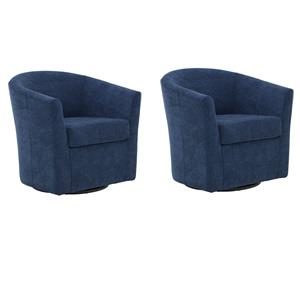 Pemberly Row Set of 2 19&quotH Traditional Fabric Swivel Club Chairs in Indigo
