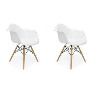 Pemberly Row Modern Arm Dining Chair in Matte White (Set of 2)