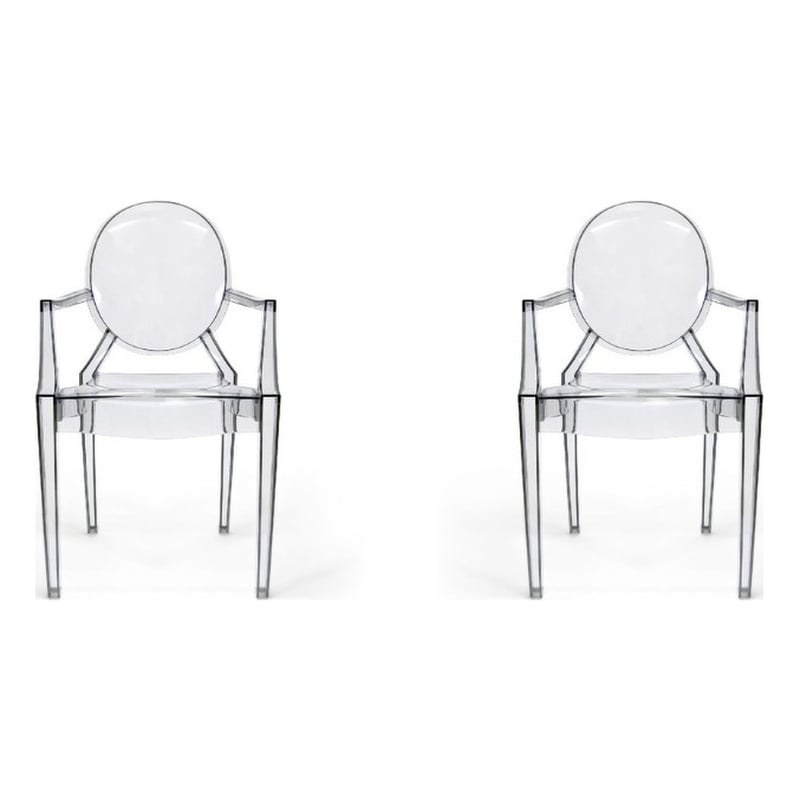 Pemberly Row Contemporary Dining Arm Chair in Clear (Set of 2)