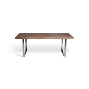 Pemberly Row Solid and Engineered Wood Dining Table in Walnut and Chrome