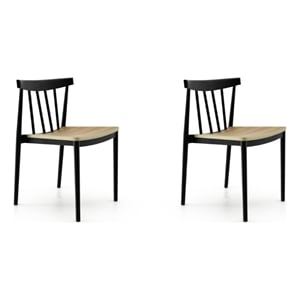 Pemberly Row Dining Chair with Molded Plastic Seat in Black (Set of 2)