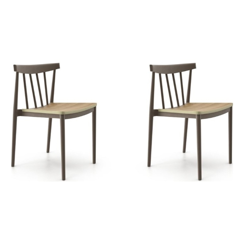 Pemberly Row Dining Chair with Molded Plastic Seat in Gray (Set of 2)