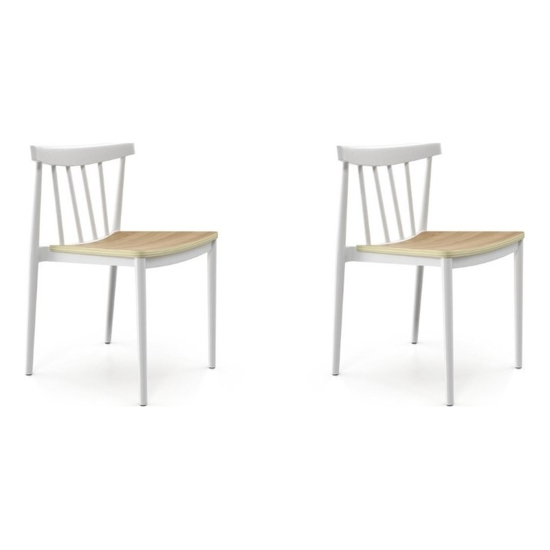 Pemberly Row Dining Chair with Molded Plastic Seat in White (Set of 2)