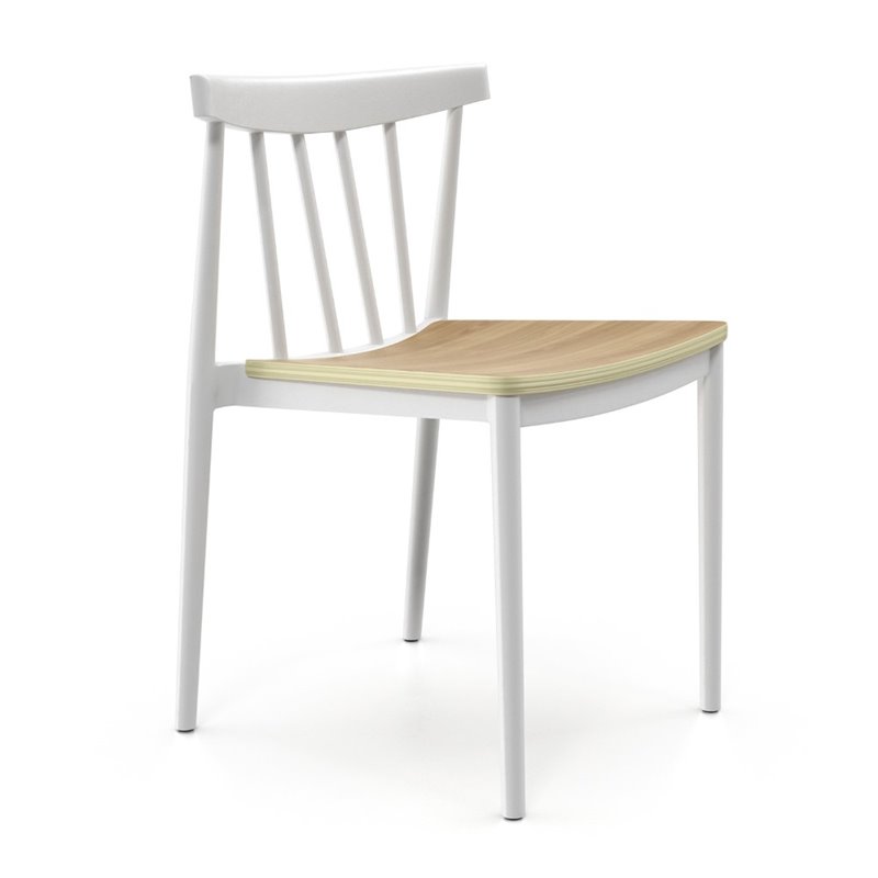 Pemberly Row Dining Chair with Molded Plastic Seat in White (Set of 2)