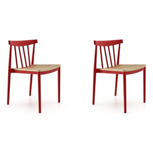 Pemberly Row Dining Chair with Molded Plastic Seat in Red (Set of 2)