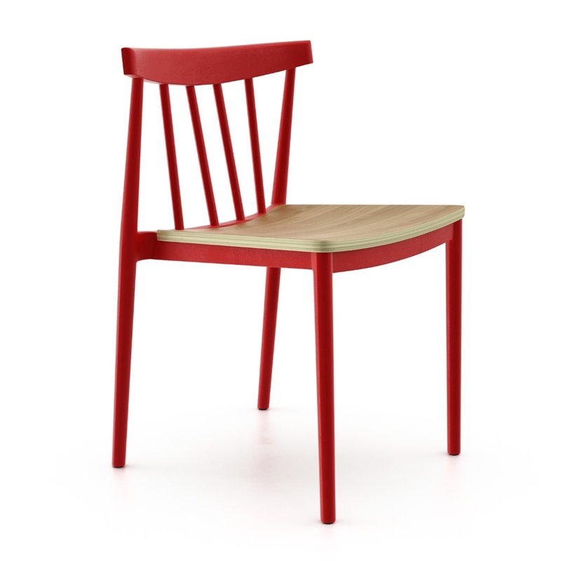 Pemberly Row Dining Chair with Molded Plastic Seat in Red (Set of 2)