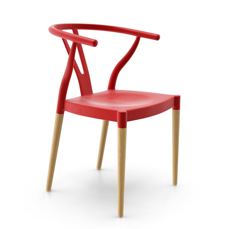 Pemberly Row Dining Chair with Natural Wood Legs in Red (Set of 2)