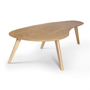 Pemberly Row Curved Top and Tapered Splayed Legs Coffee Table in Oak