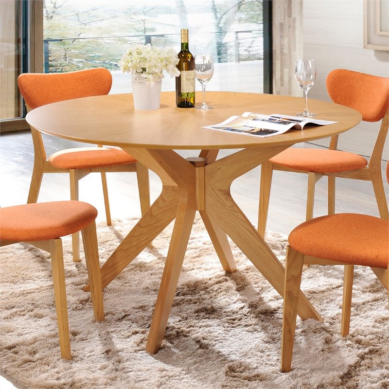 Pemberly Row Contemporary Scandinavian Round Dining Table in Natural Oak