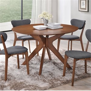 Pemberly Row Contemporary Scandinavian Round Dining Table in Walnut