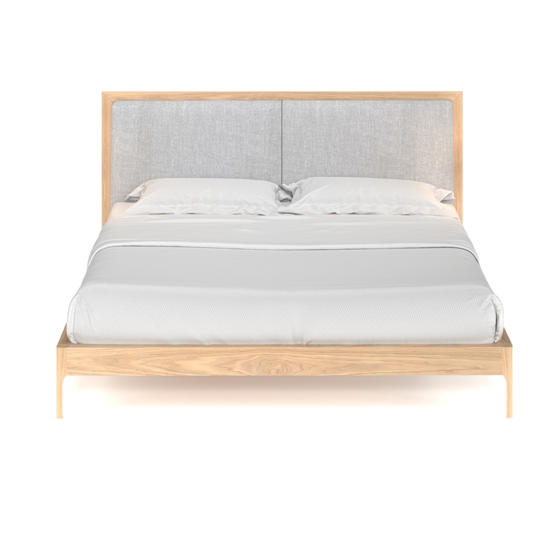 Pemberly Row Solid and Engineered Wood King Size Bed in Light Oak