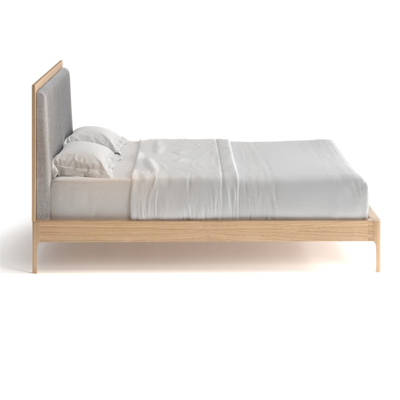 Pemberly Row Solid and Engineered Wood King Size Bed in Light Oak