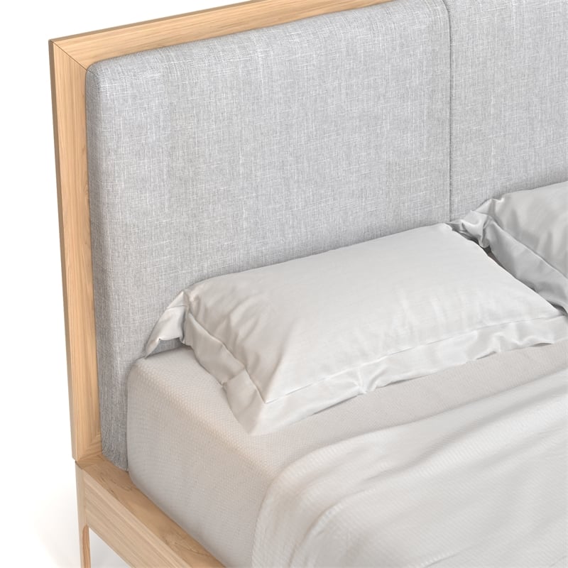 Pemberly Row Solid and Engineered Wood King Size Bed in Light Oak