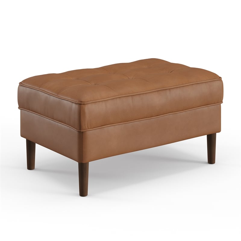 Pemberly Row Modern Vegan Leather Rectangular Ottoman in Brown