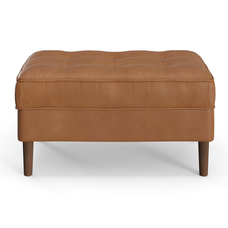 Pemberly Row Modern Vegan Leather Rectangular Ottoman in Brown