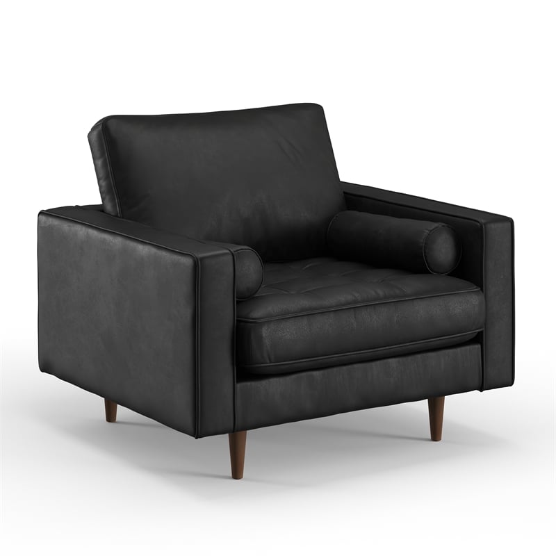 Pemberly Row Contemporary Upholstered Leather Arm Chair in Black
