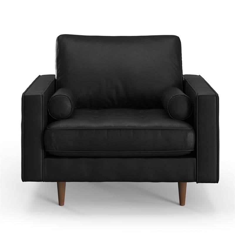 Pemberly Row Contemporary Upholstered Leather Arm Chair in Black