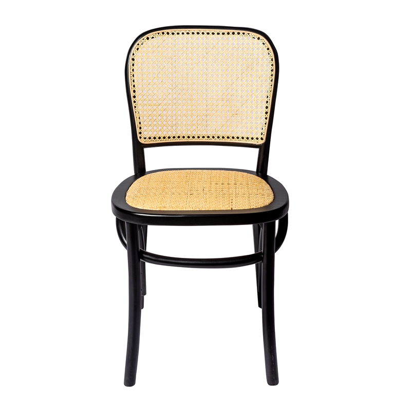 Pemberly Row Solid Wood Side Chairs With Natural Cane (Set of 2) in Black