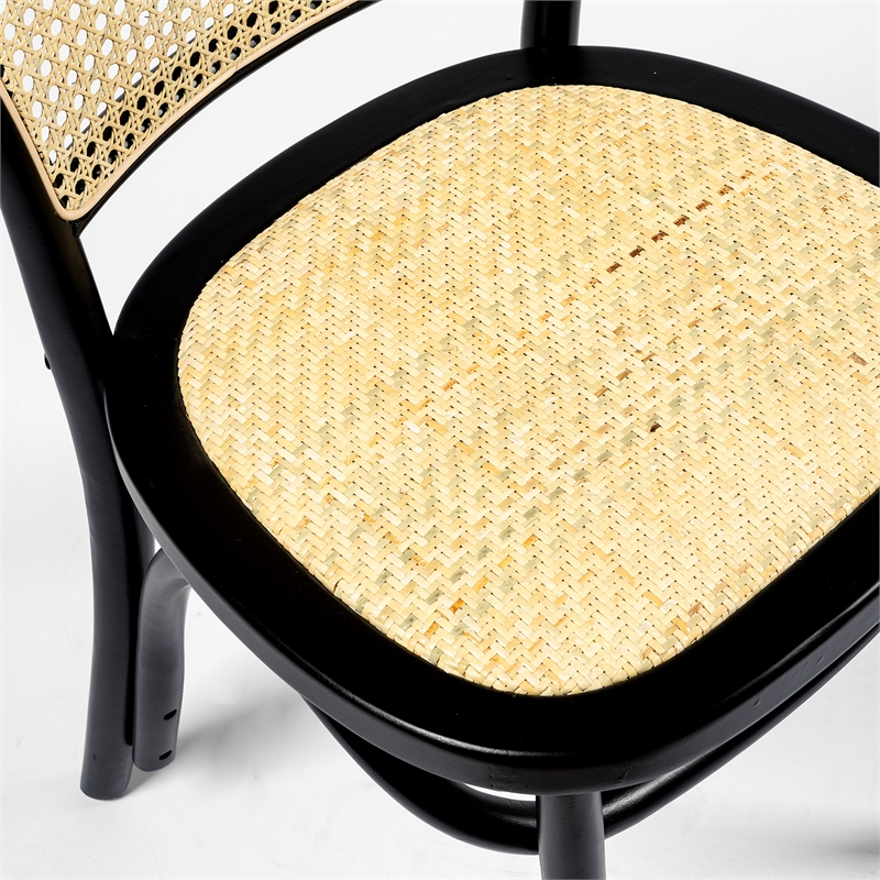Pemberly Row Solid Wood Side Chairs With Natural Cane (Set of 2) in Black