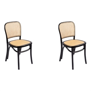 Pemberly Row Solid Wood Side Chairs With Natural Cane (Set of 2) in Black