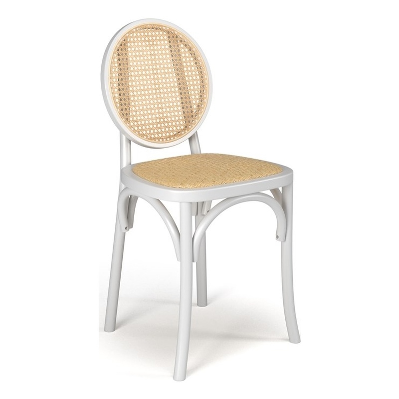 Pemberly Row Solid Wood with Natural Cane Side Chairs (Set of 2) in White