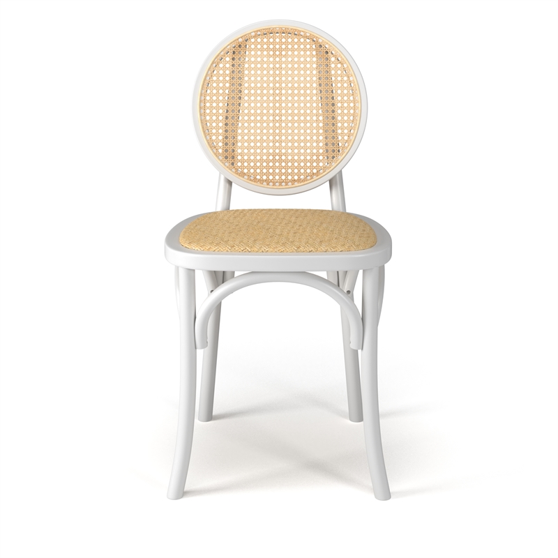 Pemberly Row Solid Wood with Natural Cane Side Chairs (Set of 2) in White