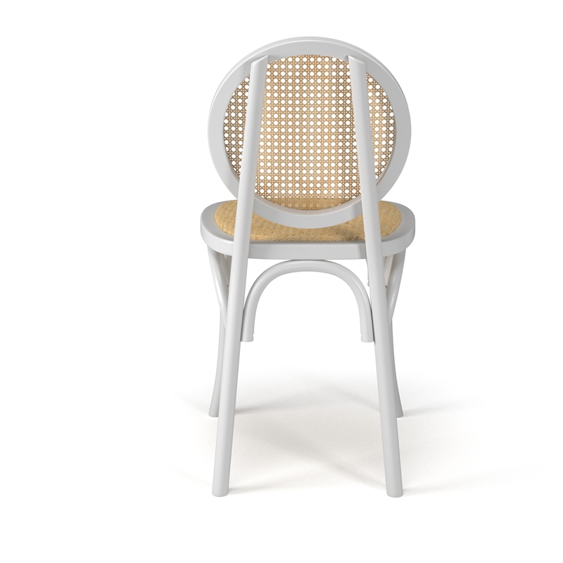 Pemberly Row Solid Wood with Natural Cane Side Chairs (Set of 2) in White