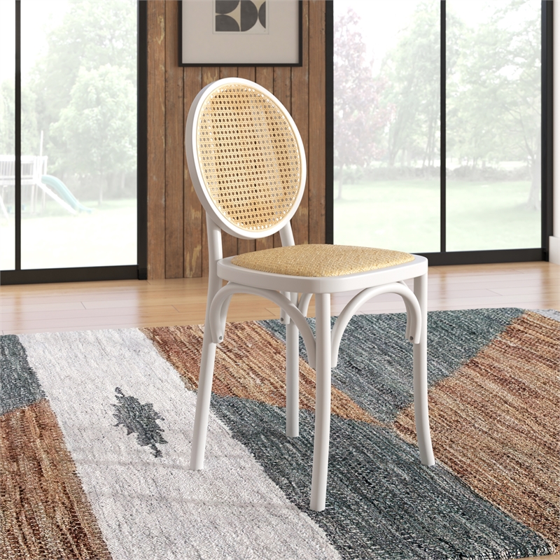 Pemberly Row Solid Wood with Natural Cane Side Chairs (Set of 2) in White
