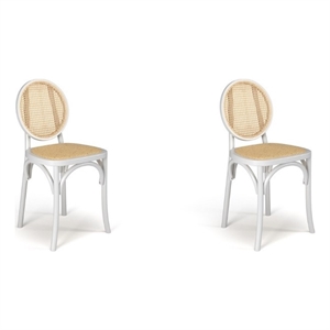 Pemberly Row Solid Wood with Natural Cane Side Chairs (Set of 2) in White