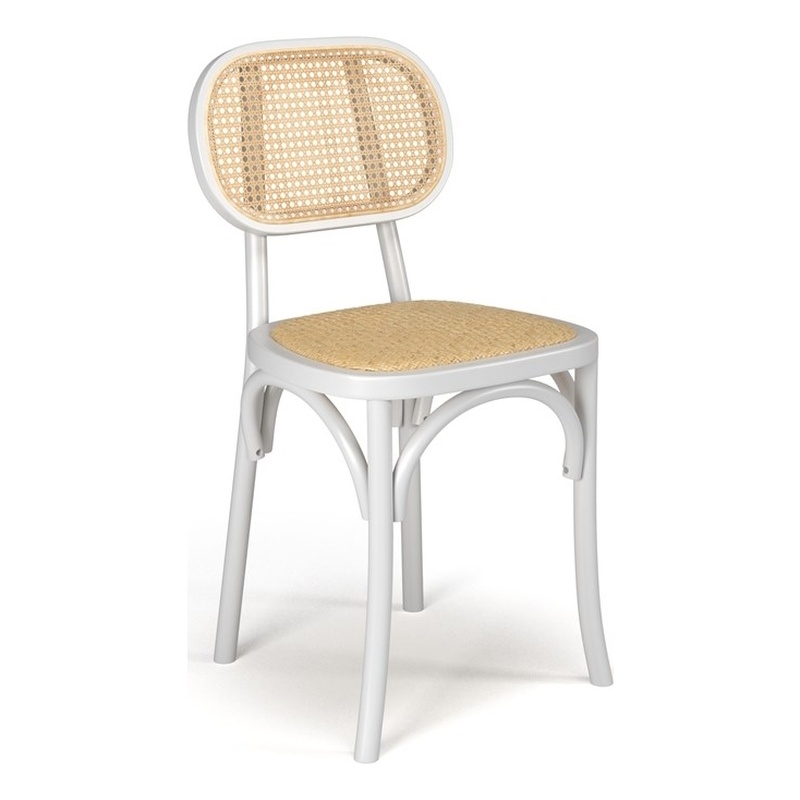 Pemberly Row Solid Wood with Natural Cane Side Chairs (Set of 2) in White