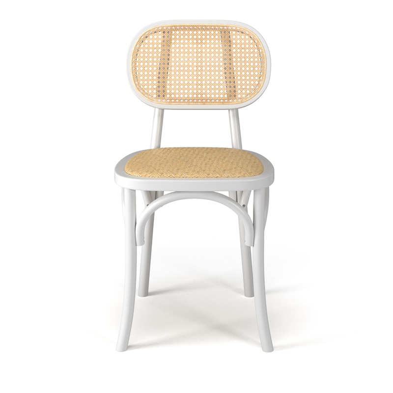 Pemberly Row Solid Wood with Natural Cane Side Chairs (Set of 2) in White