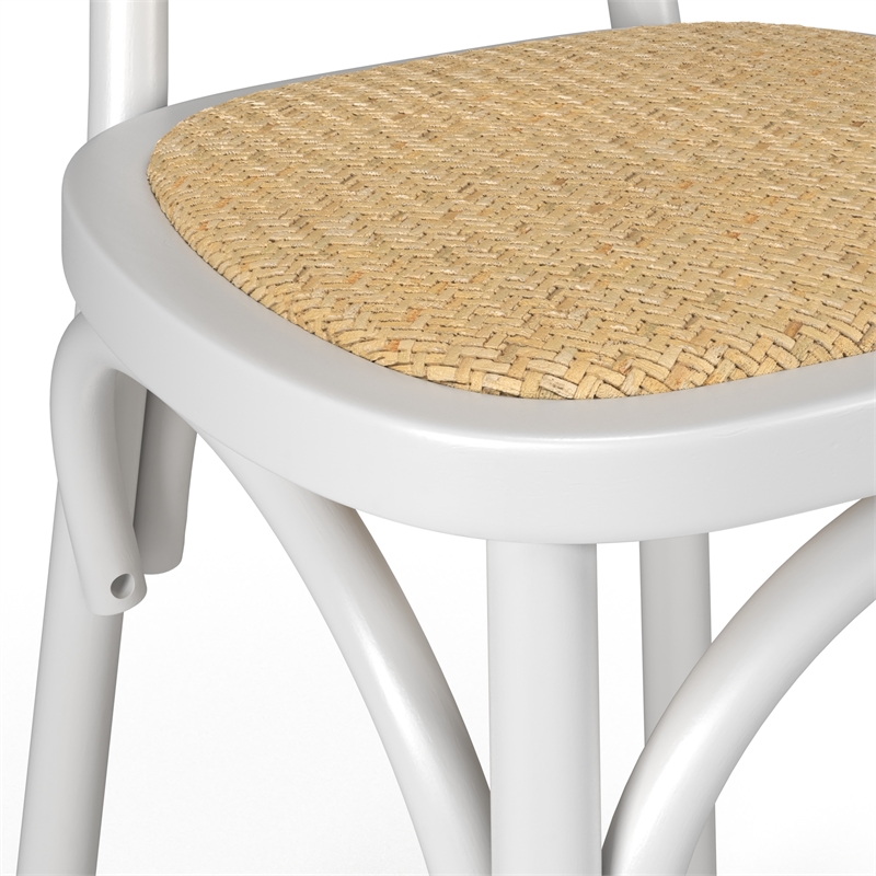 Pemberly Row Solid Wood with Natural Cane Side Chairs (Set of 2) in White