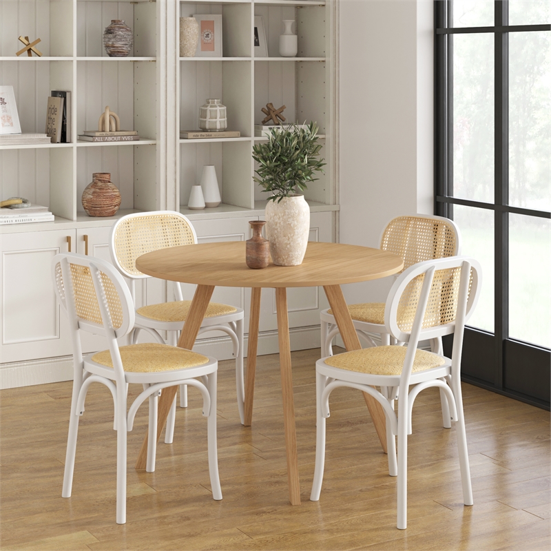 Pemberly Row Solid Wood with Natural Cane Side Chairs (Set of 2) in White