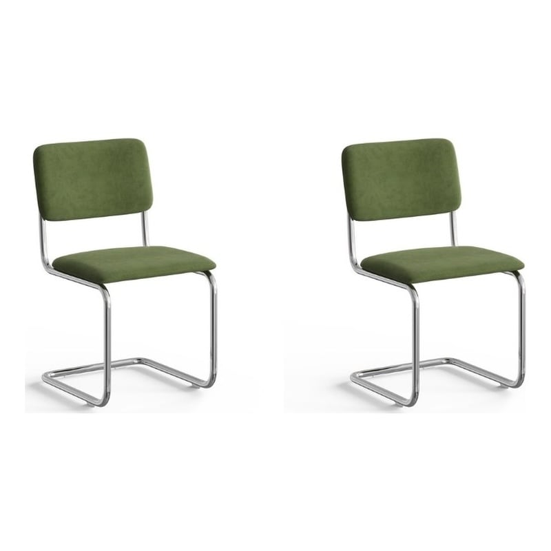 Pemberly Row Contemporary Velvet Side Chair (Set Of 2) in Forest