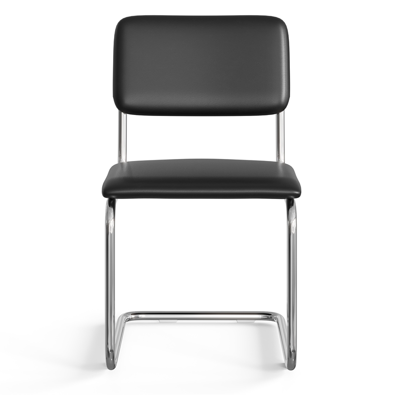 Pemberly Row Modern Vegan Leather Side Chair (Set Of 2) in Black