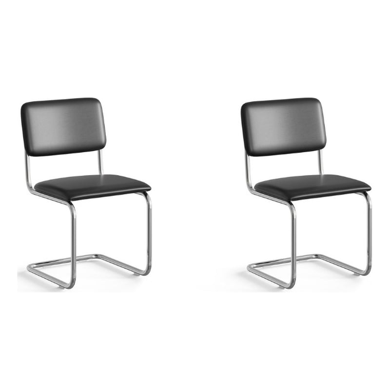 Pemberly Row Modern Vegan Leather Side Chair (Set Of 2) in Black