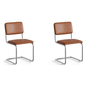 Pemberly Row Modern Vegan Leather Side Chair (Set Of 2) in Brown