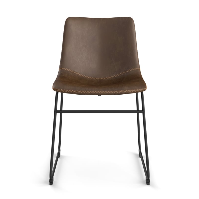 Pemberly Row Vegan Leather Side Chairs with Black Legs (Set of 2) in Dark Wood