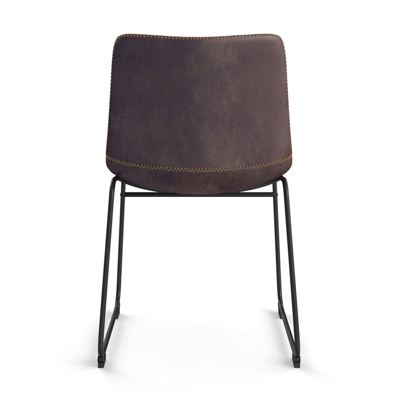 Pemberly Row Vegan Leather Side Chairs with Black Legs (Set of 2) in Dark Wood