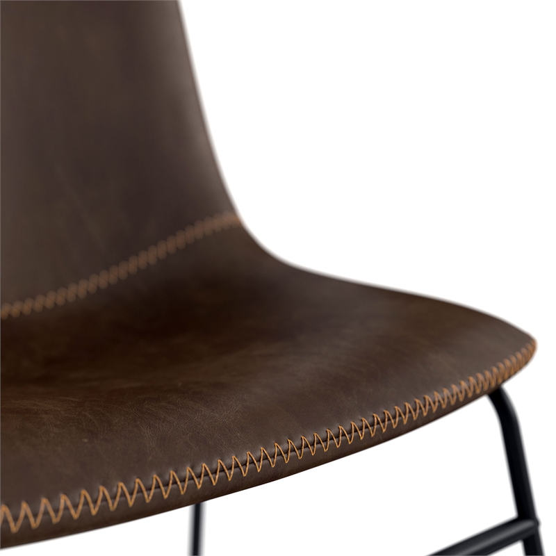 Pemberly Row Vegan Leather Side Chairs with Black Legs (Set of 2) in Dark Wood