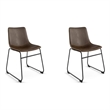 Pemberly Row Vegan Leather Side Chairs with Black Legs (Set of 2) in Dark Wood