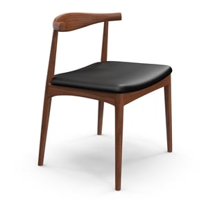 Pemberly Row Modern Solid Ash Wood Leather Dining Chair in Walnut