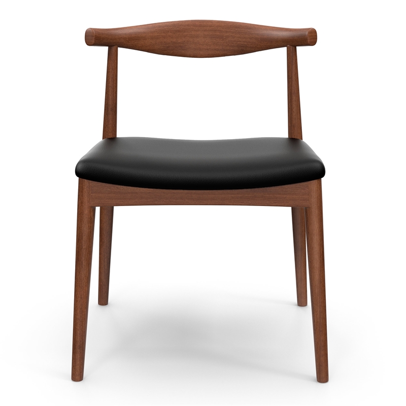 Pemberly Row Modern Solid Ash Wood Leather Dining Chair in Walnut