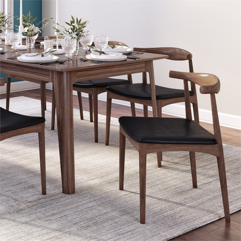 Pemberly Row Modern Solid Ash Wood Leather Dining Chair in Walnut