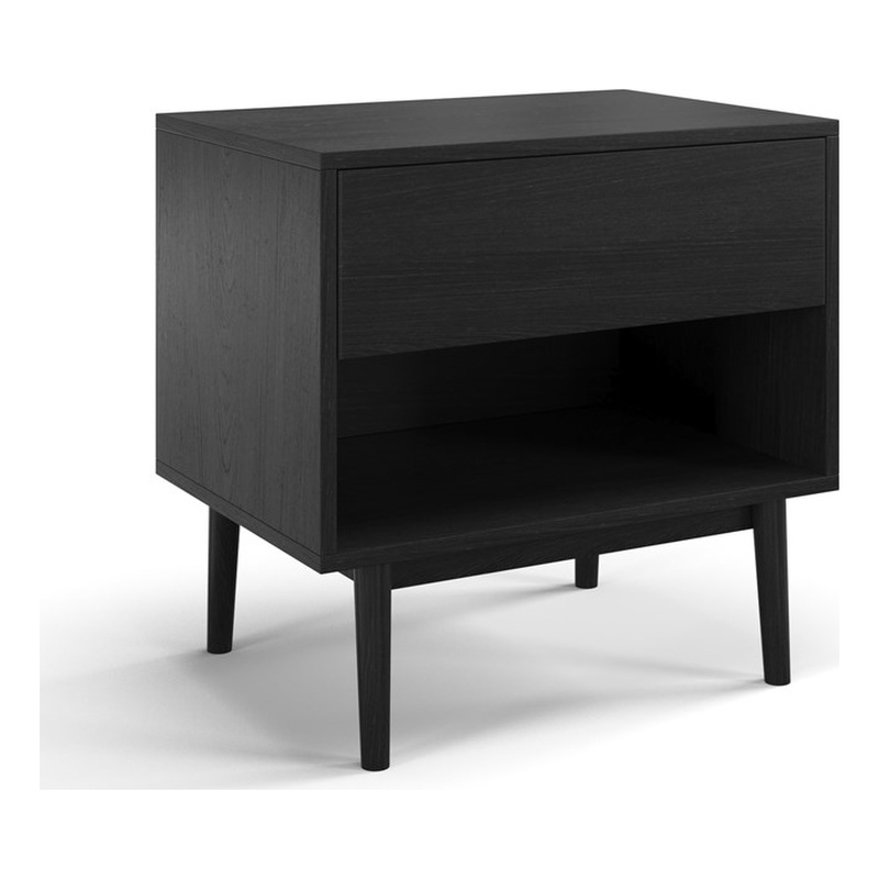 Pemberly Row Contemporary Scandinavian One-Drawer Nightstand in Black