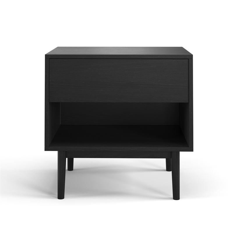 Pemberly Row Contemporary Scandinavian One-Drawer Nightstand in Black