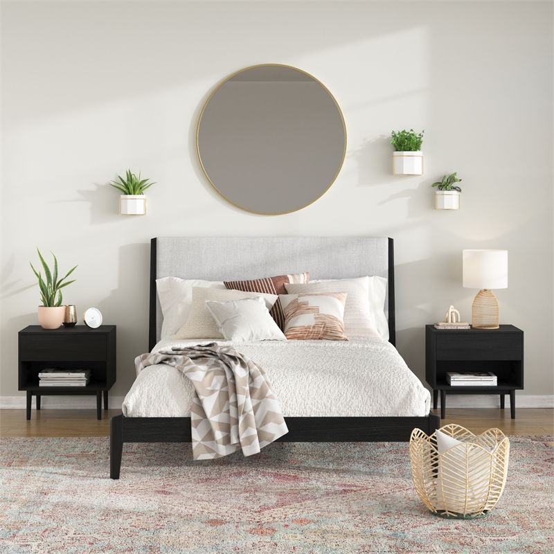 Pemberly Row Contemporary Scandinavian One-Drawer Nightstand in Black