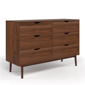 Pemberly Row Contemporary Scandinavian 6-Drawer Dresser in Walnut