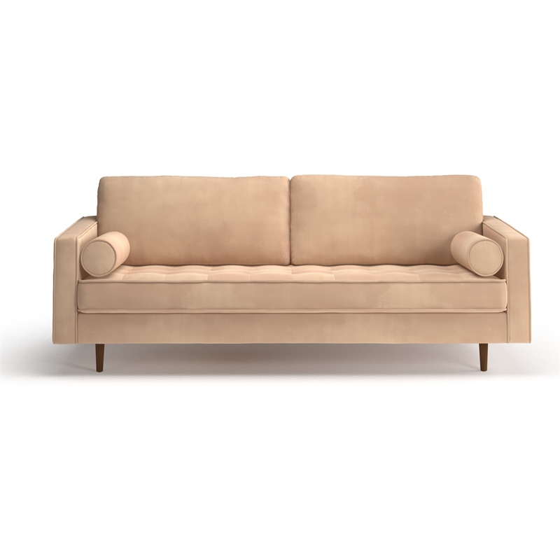 Pemberly Row Contemporary Soft Velvet Upholstery Sofa in Sand