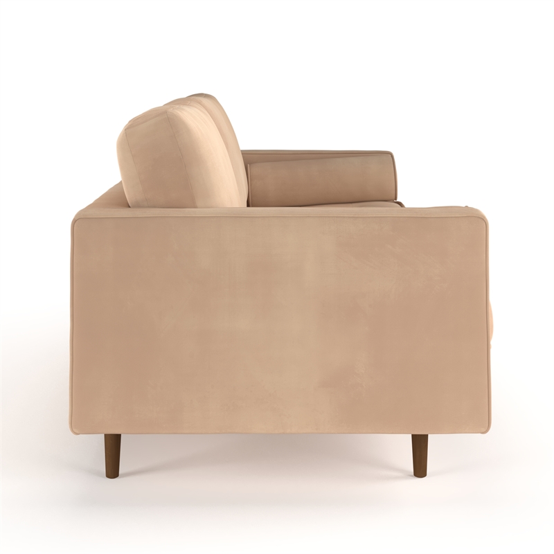 Pemberly Row Contemporary Soft Velvet Upholstery Sofa in Sand